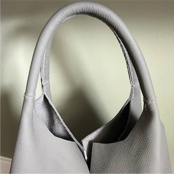 NWOT Gray Leather Tote Bag - Picture 2 of 12
